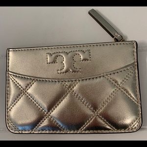 Tory Burch Savannah Zip Card Case, White Gold